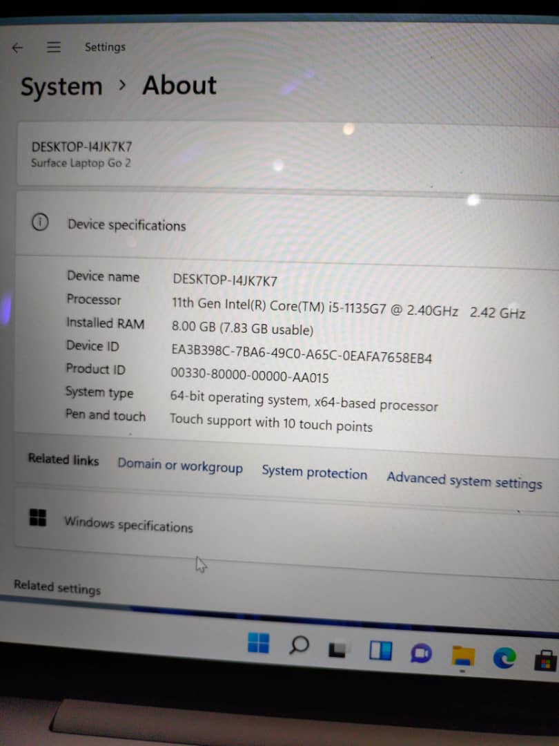 UK Used Microsoft Surface Laptop Go 2 10.5" Touch-Screen -Intel Intel core i5 -11th Gen - 2.4ghz-RAM 8gb -128GB SSD - Wins 11- 1536 × 1024 - 4gb total graphics - 10hrs battery life - Sleek and portable - Image 11