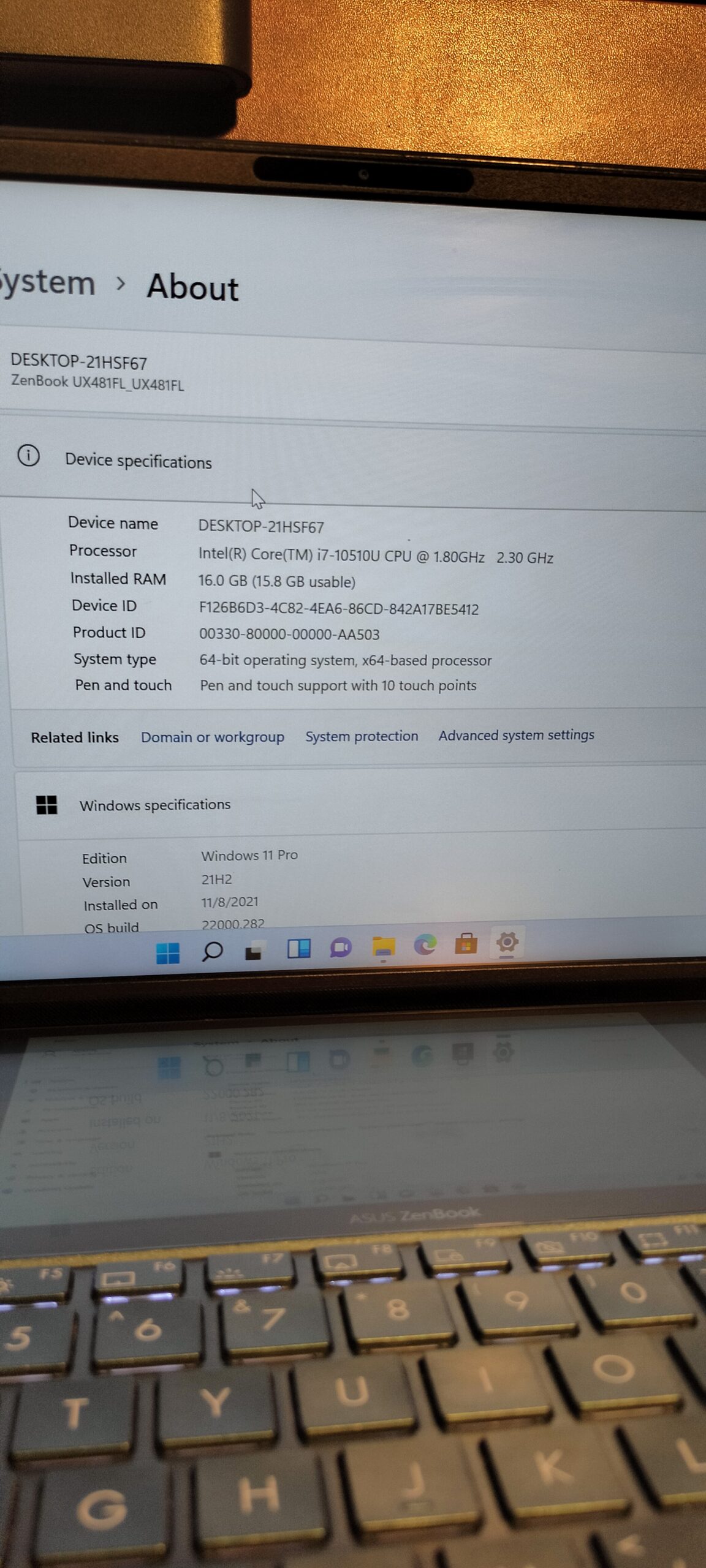 Asus ZenBook UX481FL_UX481FL – Intel Core i7 (1.8GHz) -10th Gen – 1TB SSD – 16GB Ram - Image 3