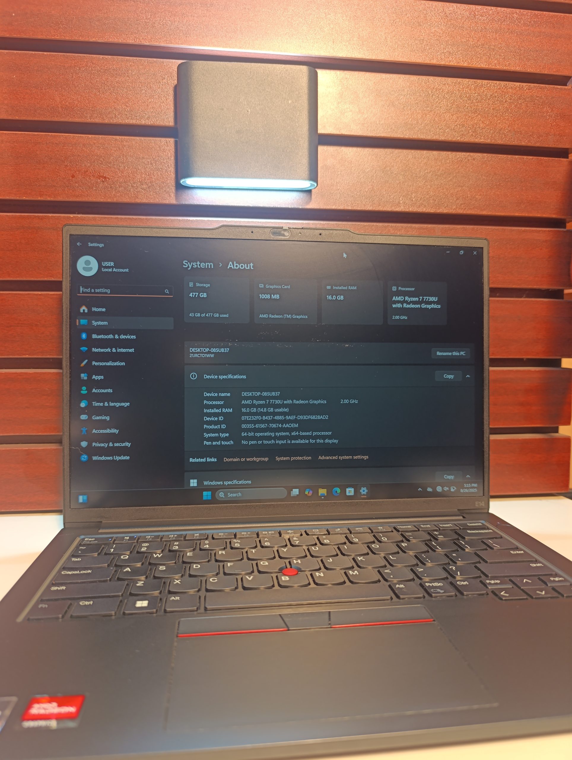 Lenovo ThinkPad E14 Gen 5 – AMD Ryzen 7 – 7th Gen – 512GB SSD – 16GB Ram – Windows 11 Pro - Image 6